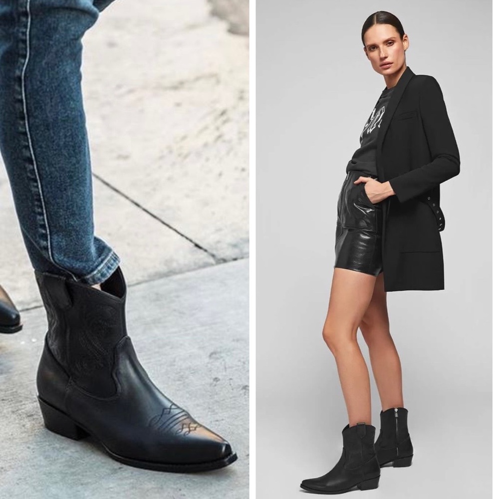 Anine Bing Black Leather Western Elton Ankle Boots Size 9